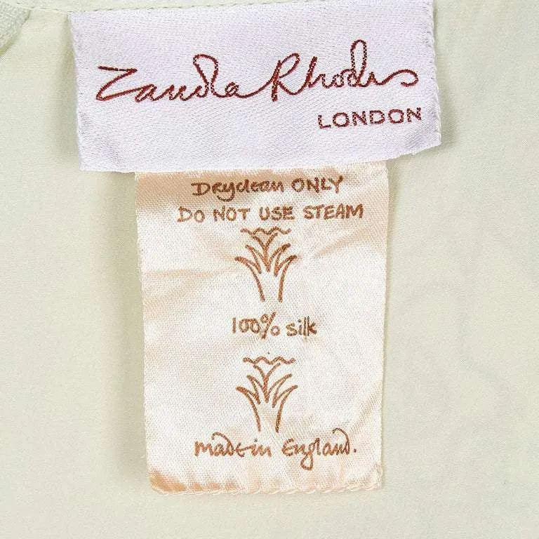 1980s Zandra Rhodes Pale Green Couture Silk Chiffon Dress