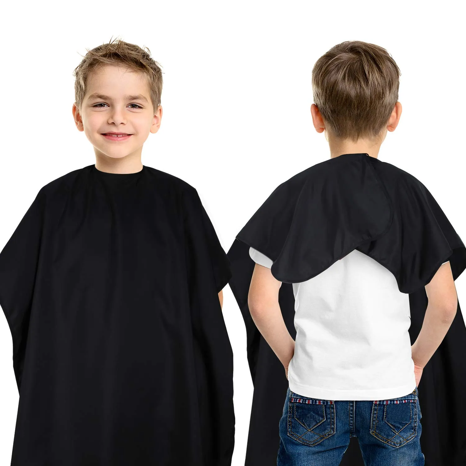 2 Pieces Kids Haircut Barber Cape Cover Hair Salon Cape Waterproof Hair Cutting Cape Styling Apron Shampoo Cape with Adjustable Snap Closure for Salon and Home, 47.3 x 31.5 Inch
