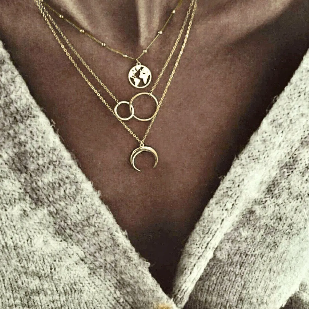 3-Layer Adjustable Wanderlust Necklace in High-Quality Zinc Alloy
