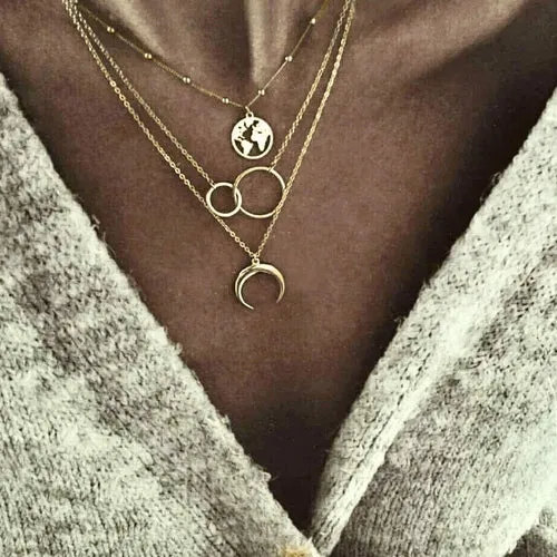 3-Layer Adjustable Wanderlust Necklace in High-Quality Zinc Alloy