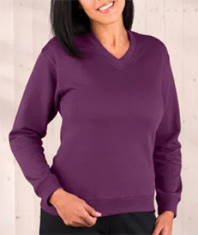 3653 LA T Ladies' French Terry Crossover V-Neck Pullover Eggplant