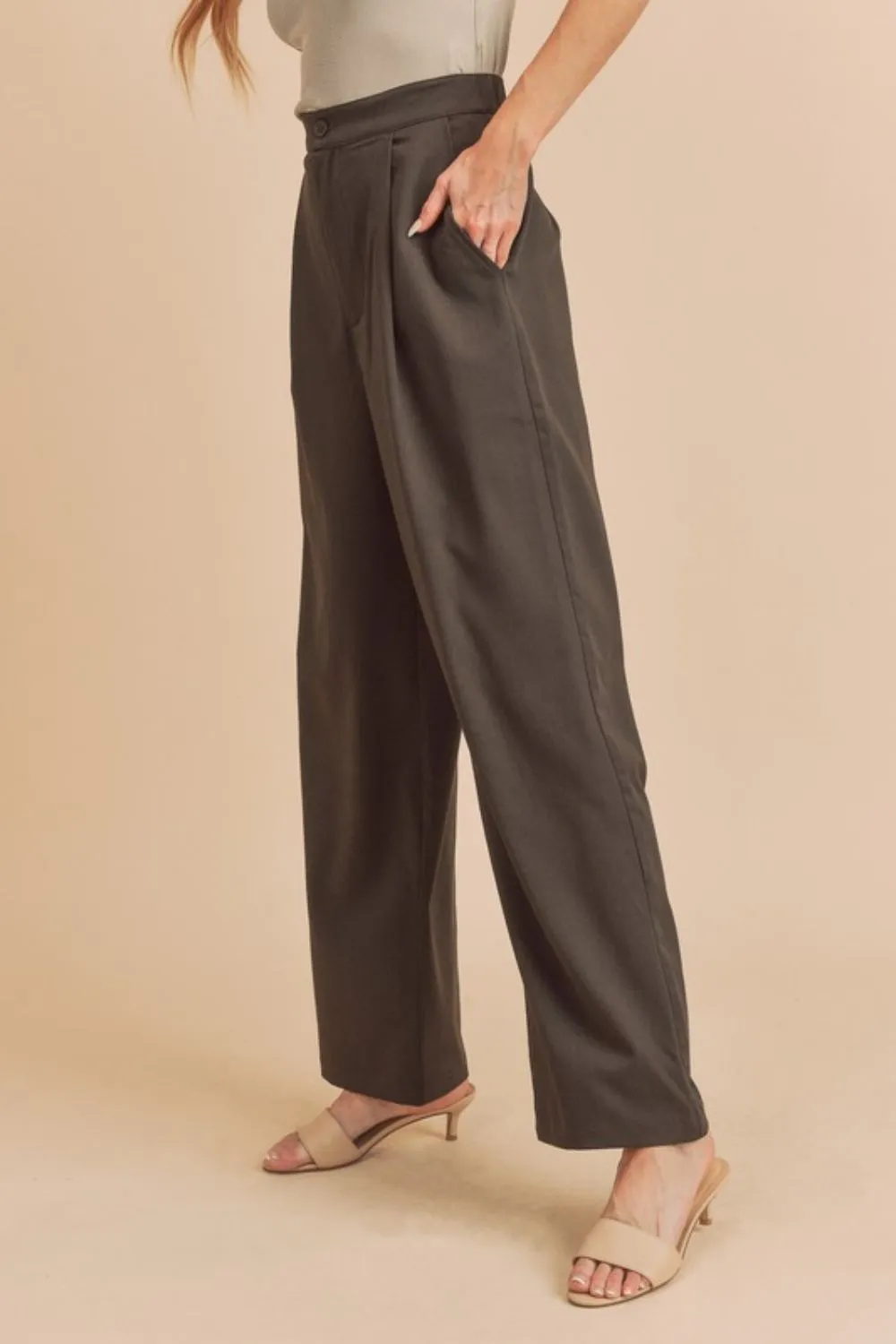 Aemi   Co High Waist Wide Leg Pants with Side Pockets