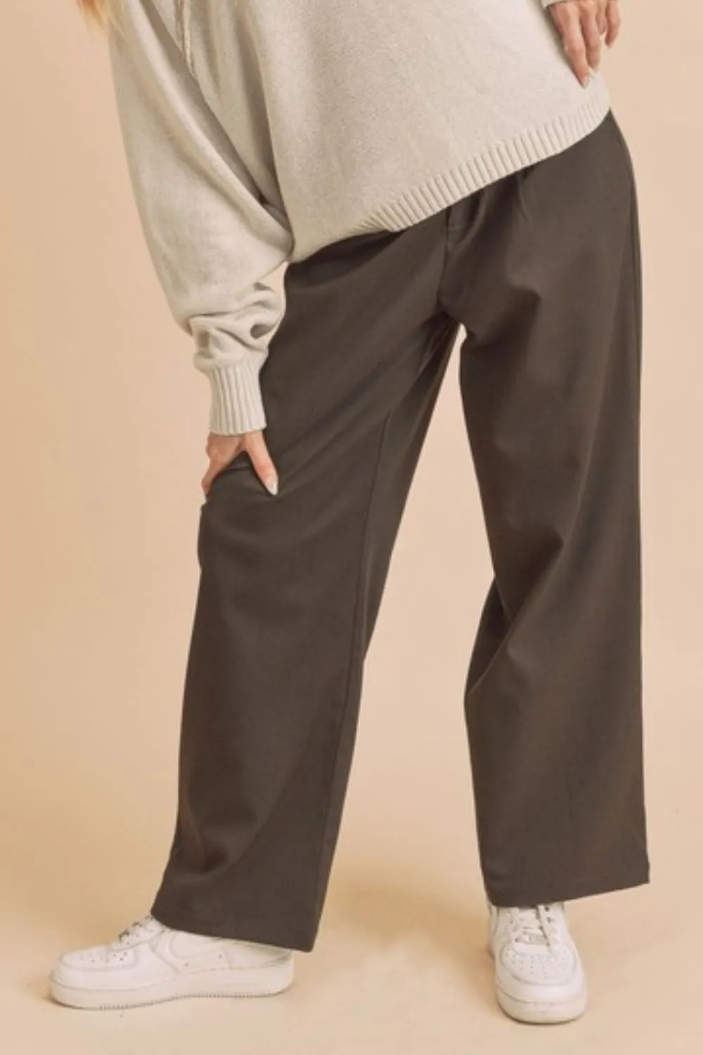 Aemi   Co High Waist Wide Leg Pants with Side Pockets