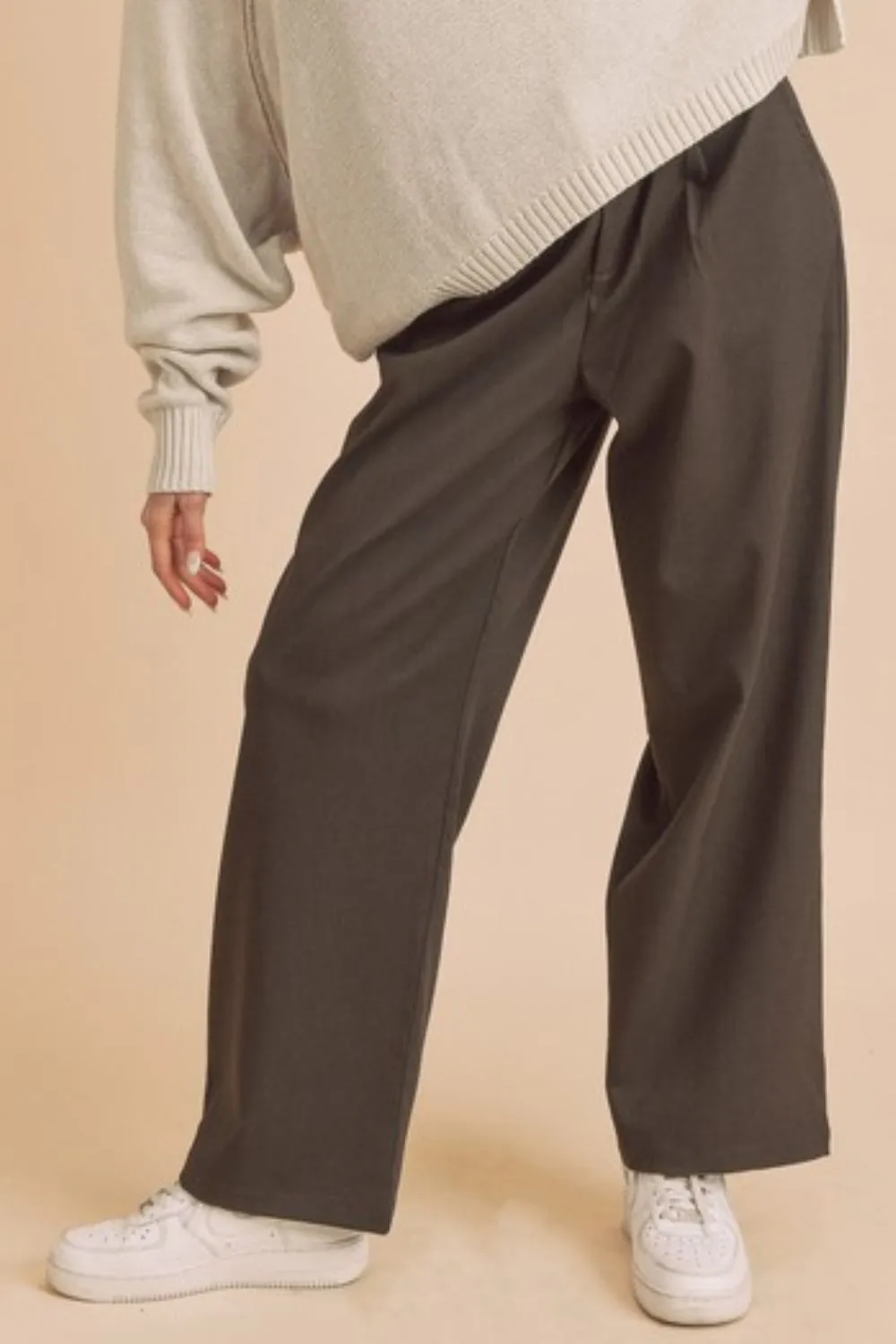 Aemi   Co High Waist Wide Leg Pants with Side Pockets
