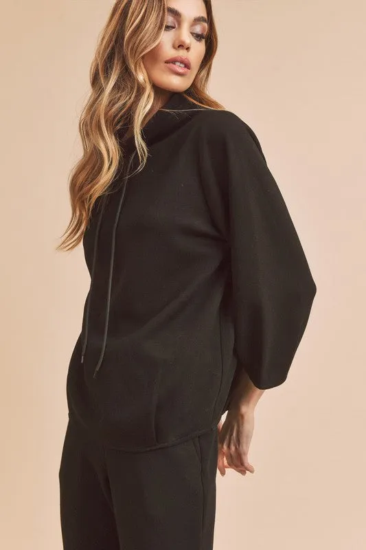 Aemi   Co Lightweight Drawstring Mock Neck Sweatshirt