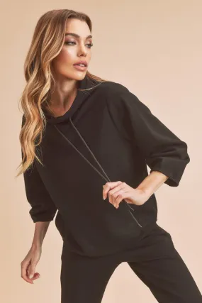 Aemi   Co Lightweight Drawstring Mock Neck Sweatshirt