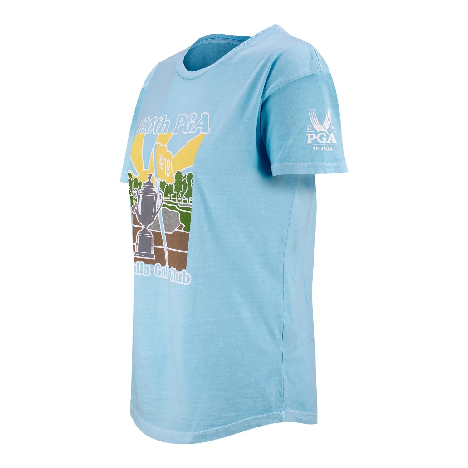 Ahead Women's 2024 PGA Championship T-Shirt featuring the Wanamaker Trophy in Sky Blue