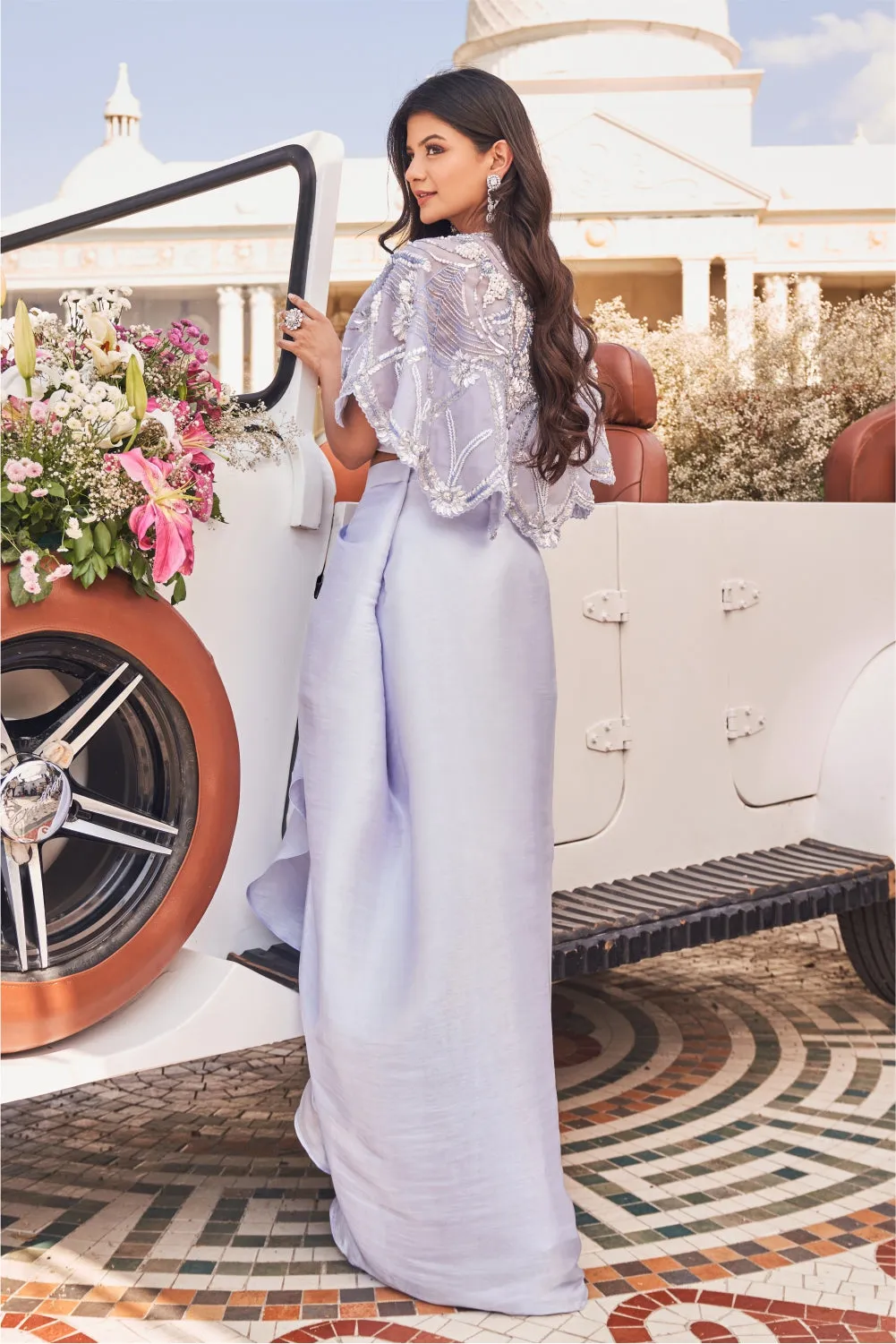 Aira Papersatin Bustier and Dhoti with Organza Cape