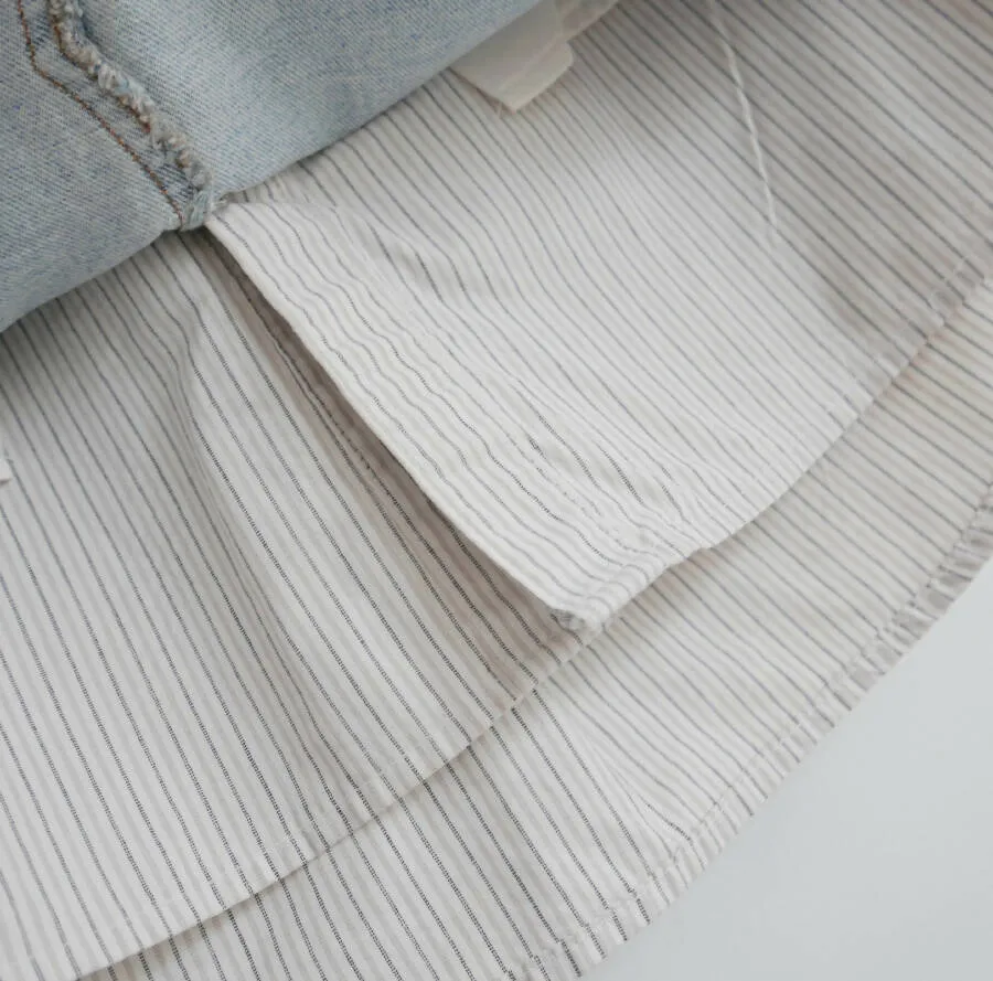 Alexander Wang pale blue denim shirt under-layered skirt