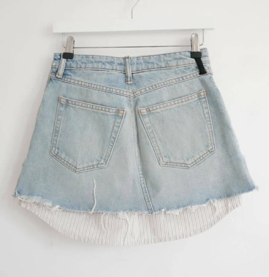 Alexander Wang pale blue denim shirt under-layered skirt