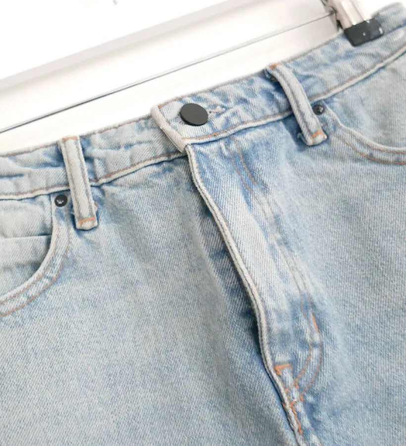 Alexander Wang pale blue denim shirt under-layered skirt