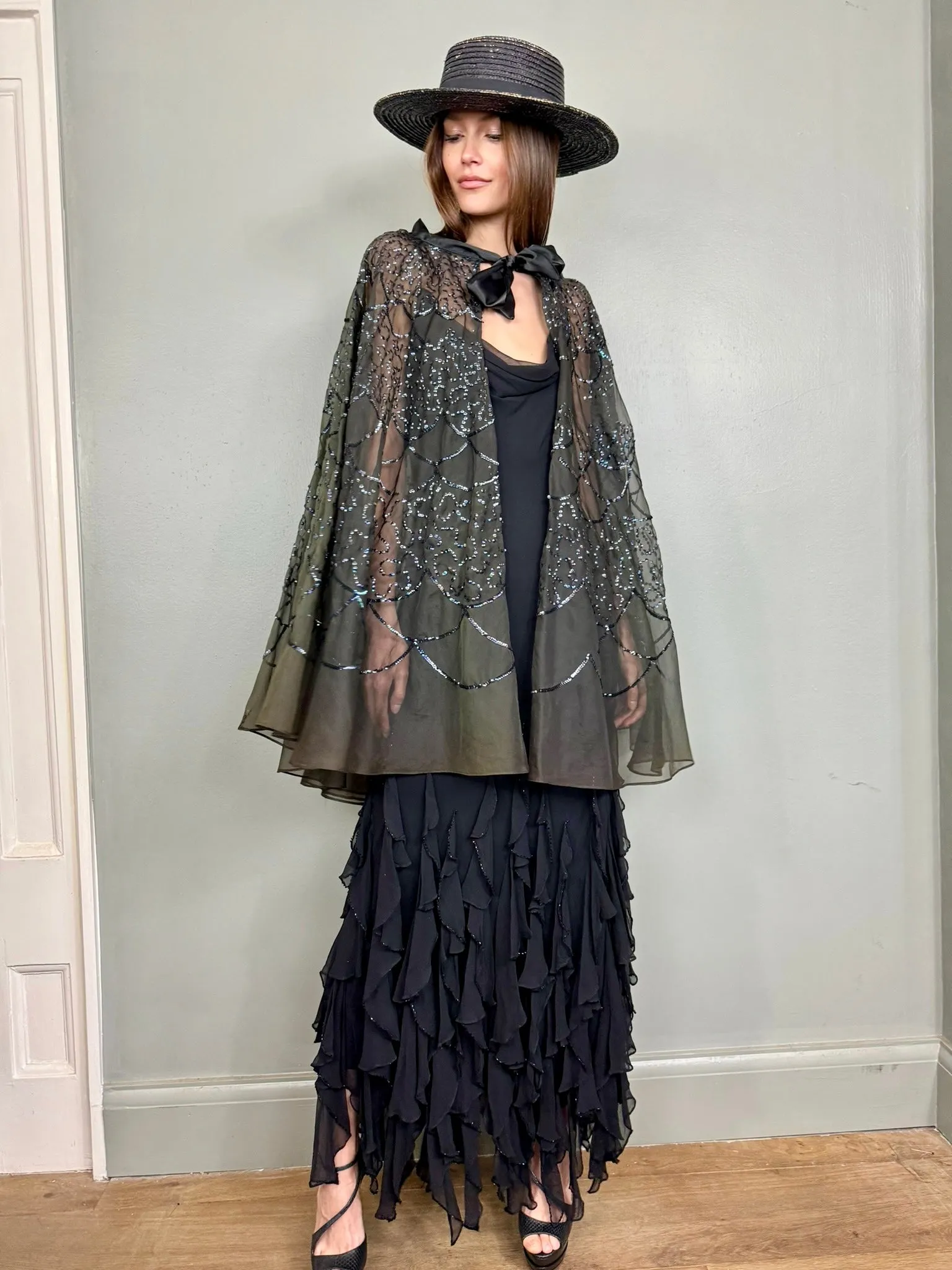 Ashton, 20s organza and sequins cape