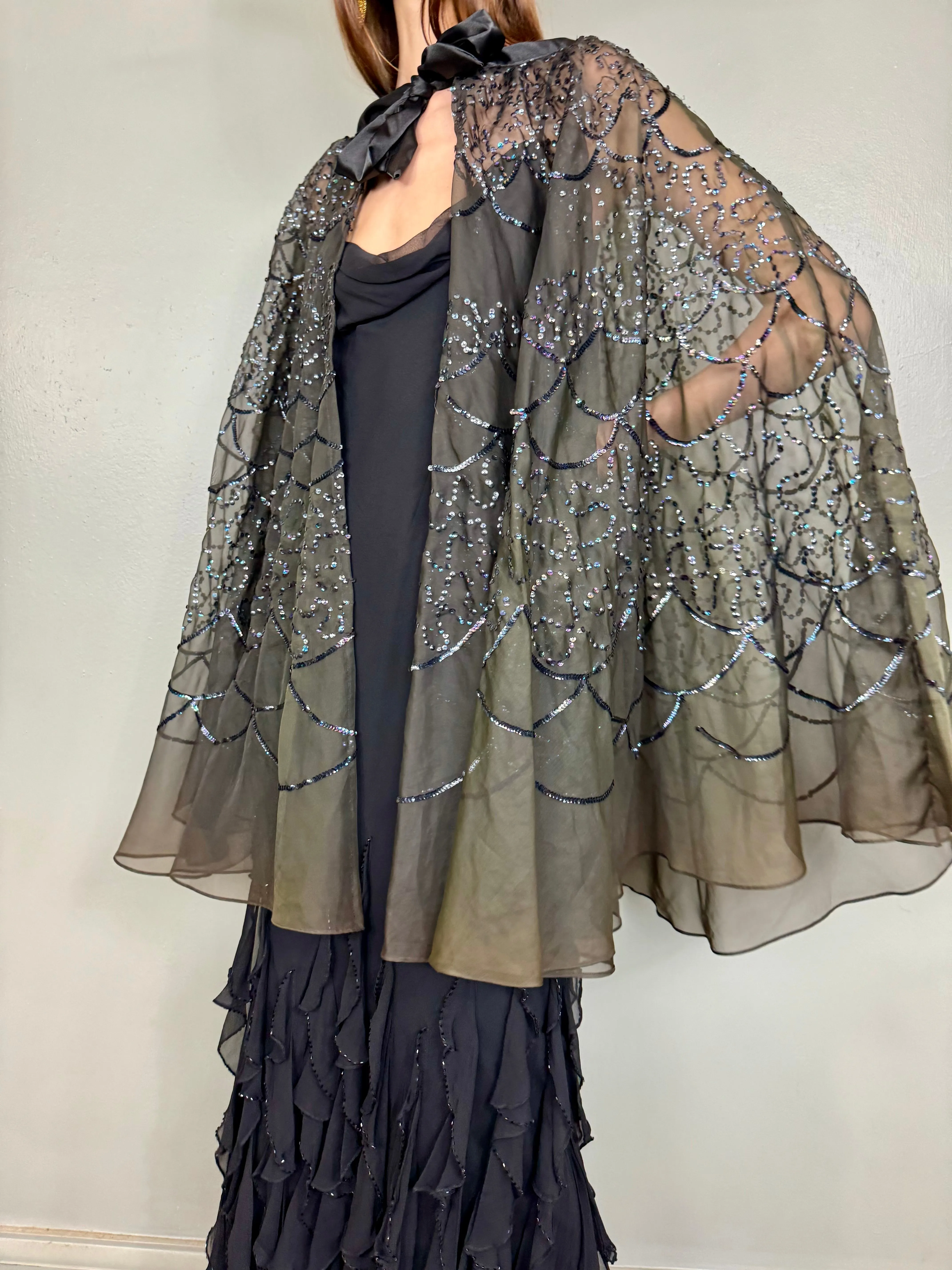 Ashton, 20s organza and sequins cape