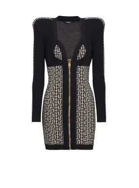 Balmain Monogrammed Bodycon Knit Dress (Black)