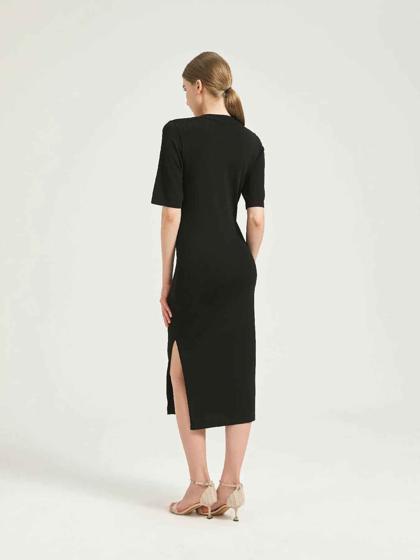 Basic Knit Midi Dress With Split