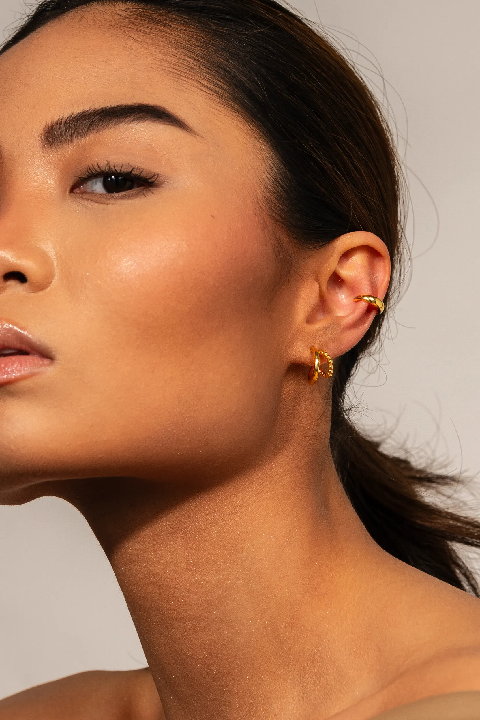Beaded Layered Hoops Silver
