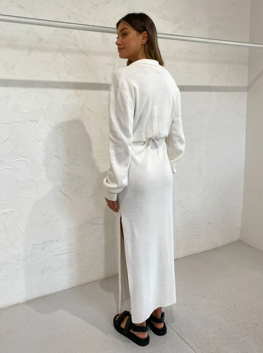 Bec and Bridge Liam Knit Polo Midi Dress in Ivory