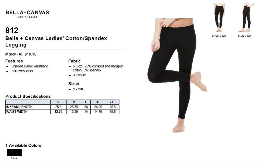 Bella Canvas Ladies Cotton Spandex Legging