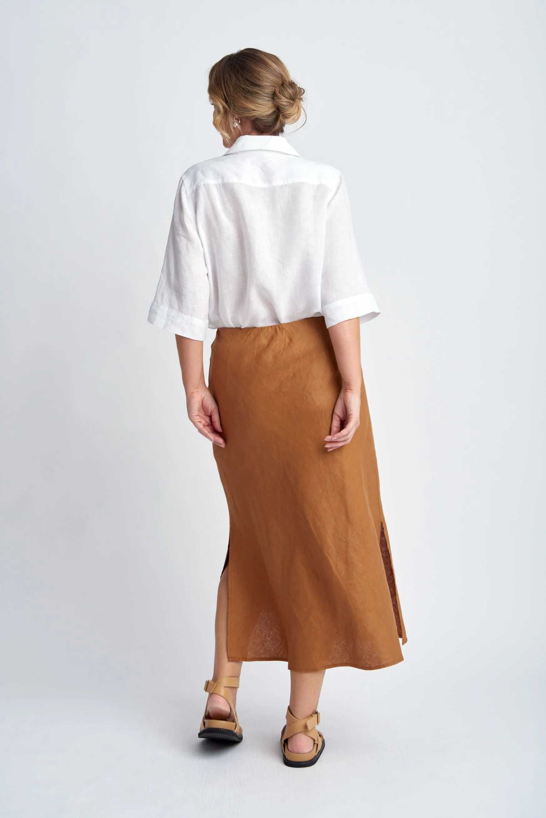 Bias Cut Linen Skirt Bronze