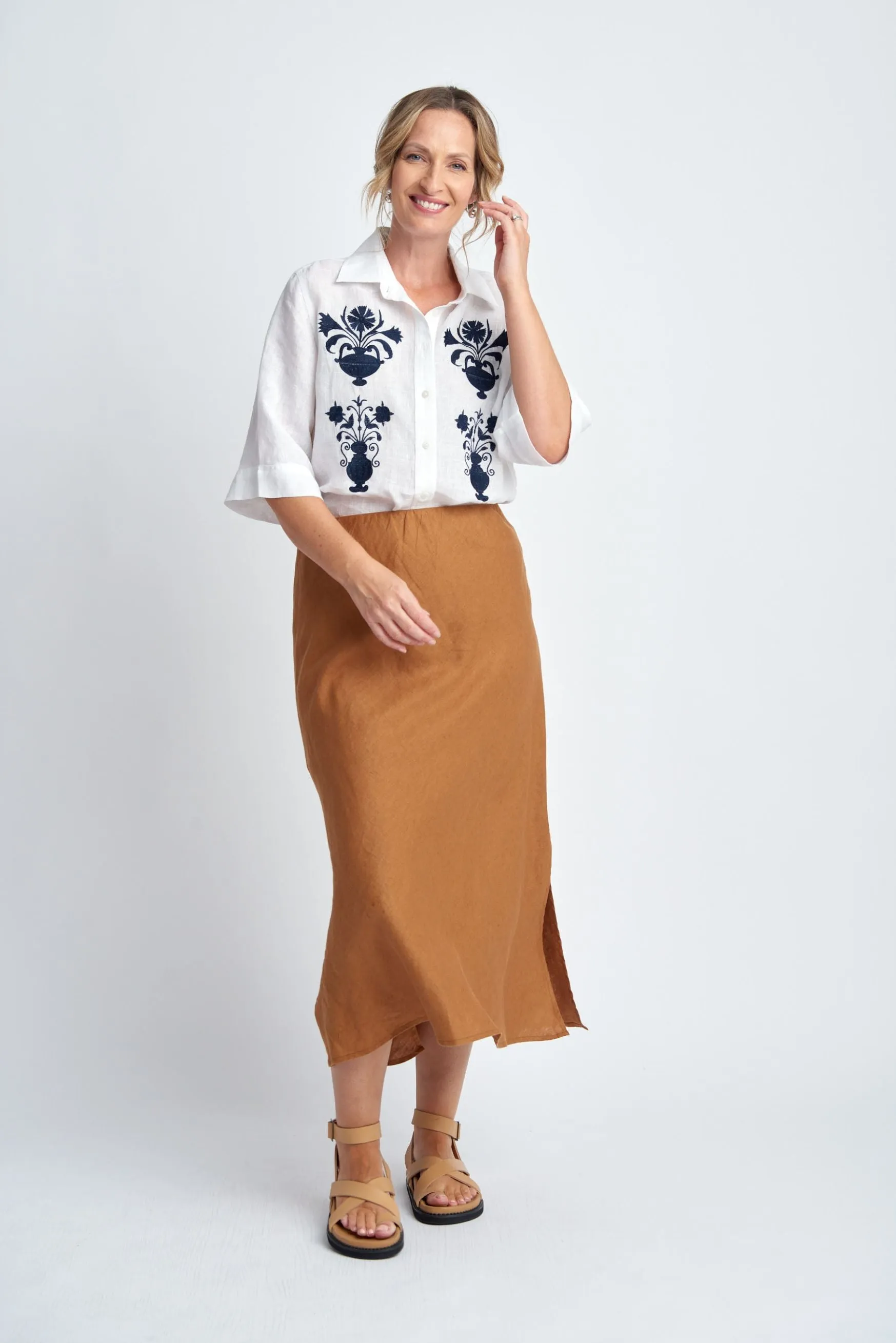 Bias Cut Linen Skirt Bronze