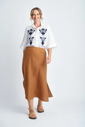 Bias Cut Linen Skirt Bronze
