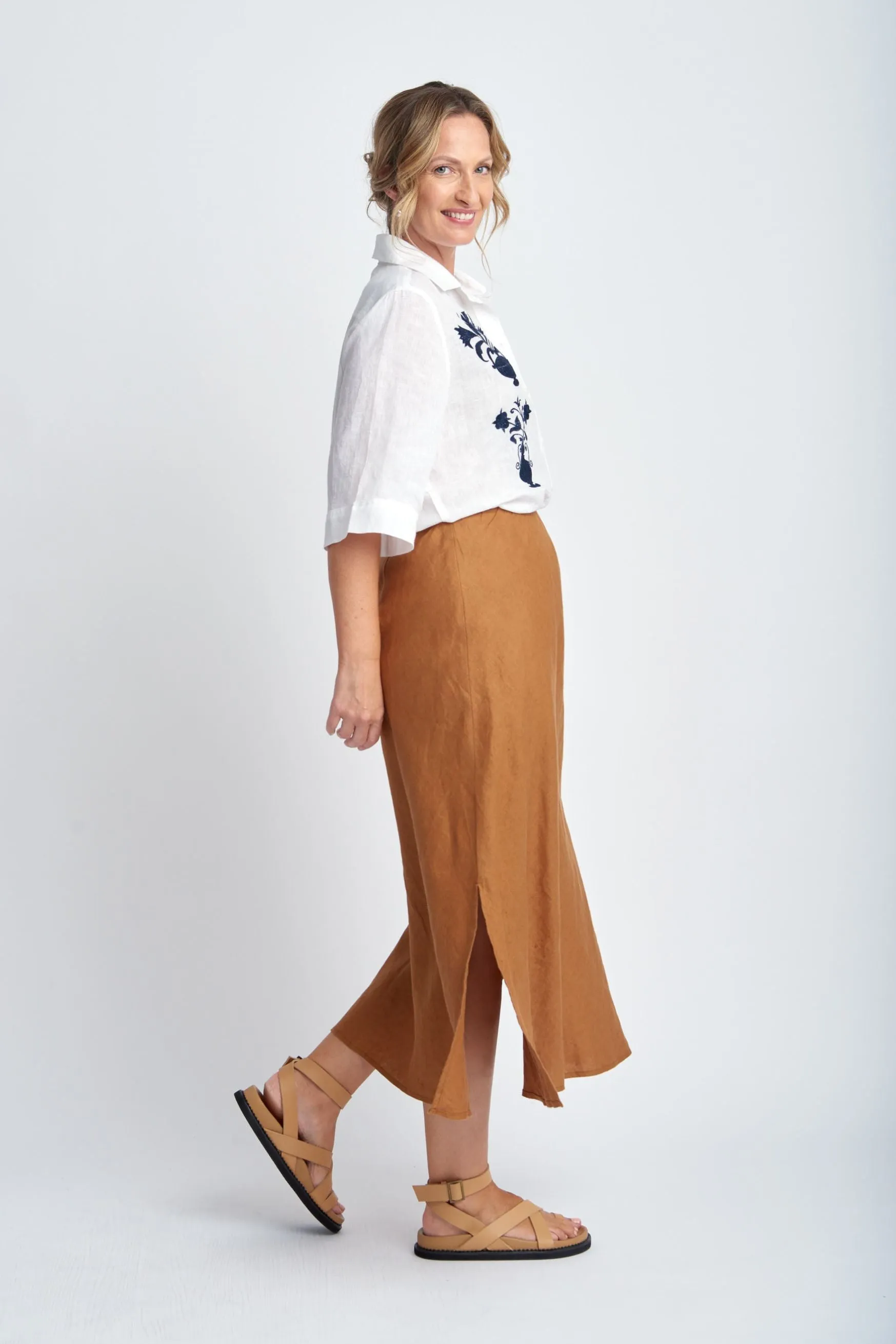 Bias Cut Linen Skirt Bronze