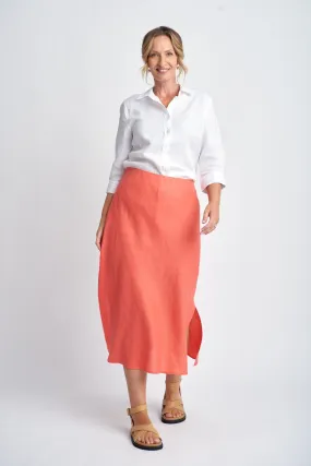Bias Cut Linen Skirt Coral