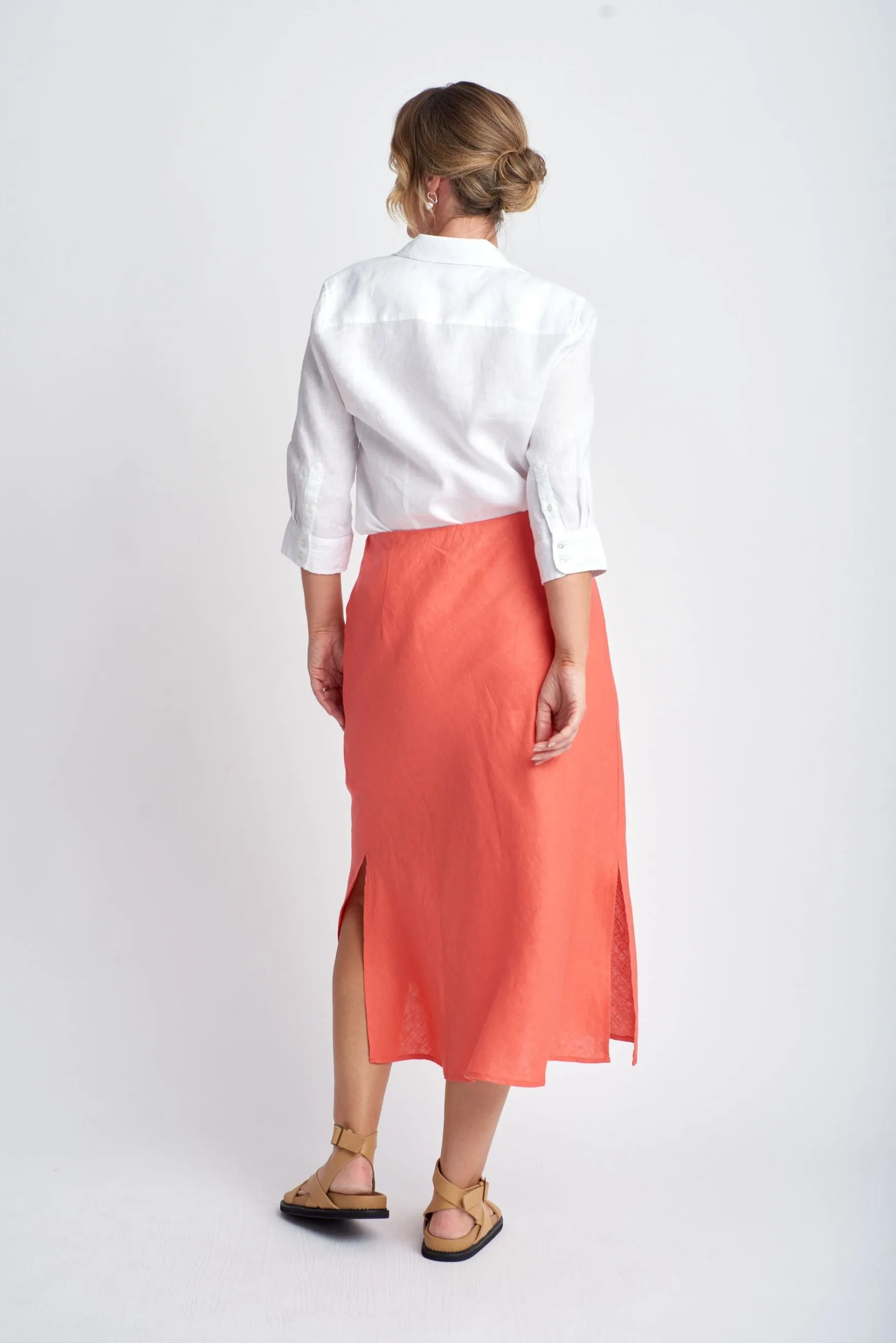 Bias Cut Linen Skirt Coral