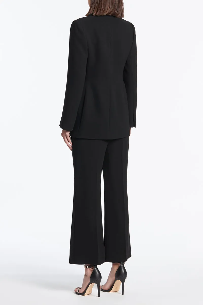 BLACK CREPE CROPPED FLY-FRONT PANT
