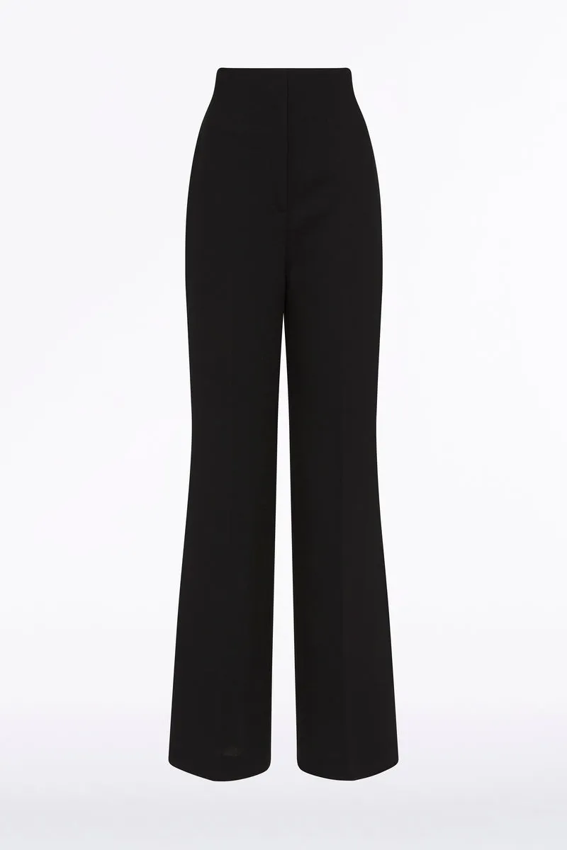 BLACK CREPE CROPPED FLY-FRONT PANT