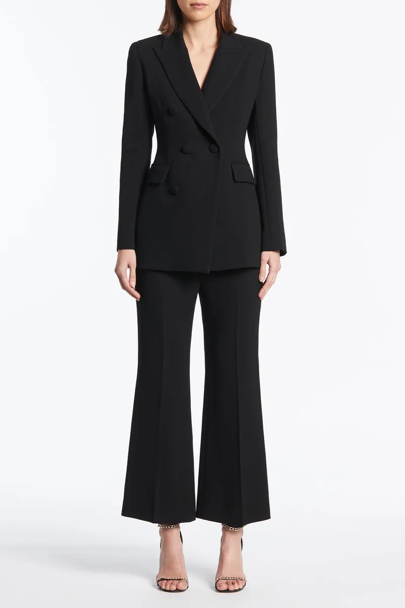 BLACK CREPE CROPPED FLY-FRONT PANT