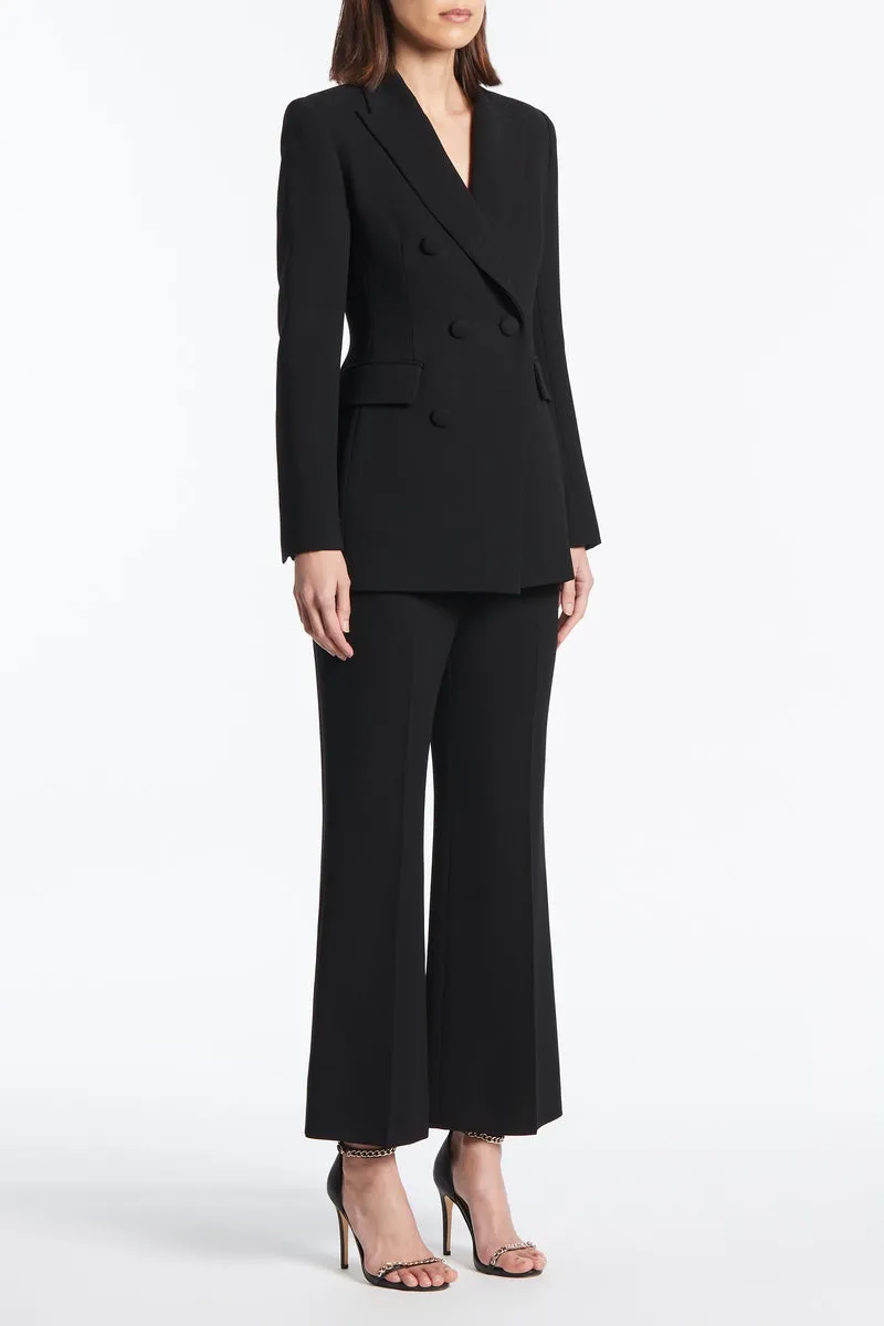 BLACK CREPE CROPPED FLY-FRONT PANT