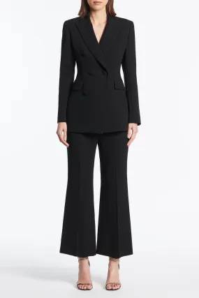 BLACK CREPE CROPPED FLY-FRONT PANT