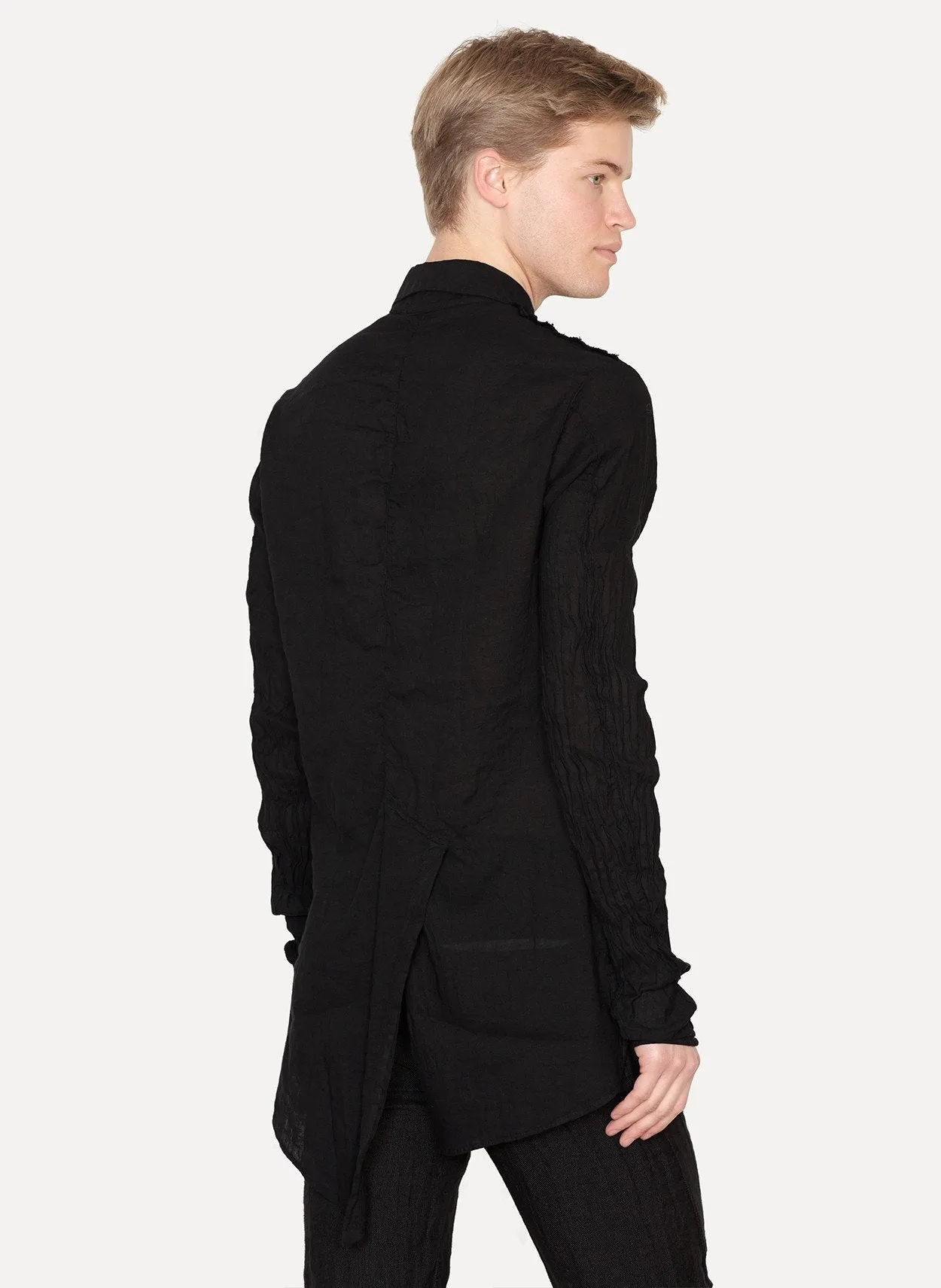 Black Linen Cotton Layered Shirt