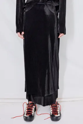 Black Plisse Layered Maxi Skirt