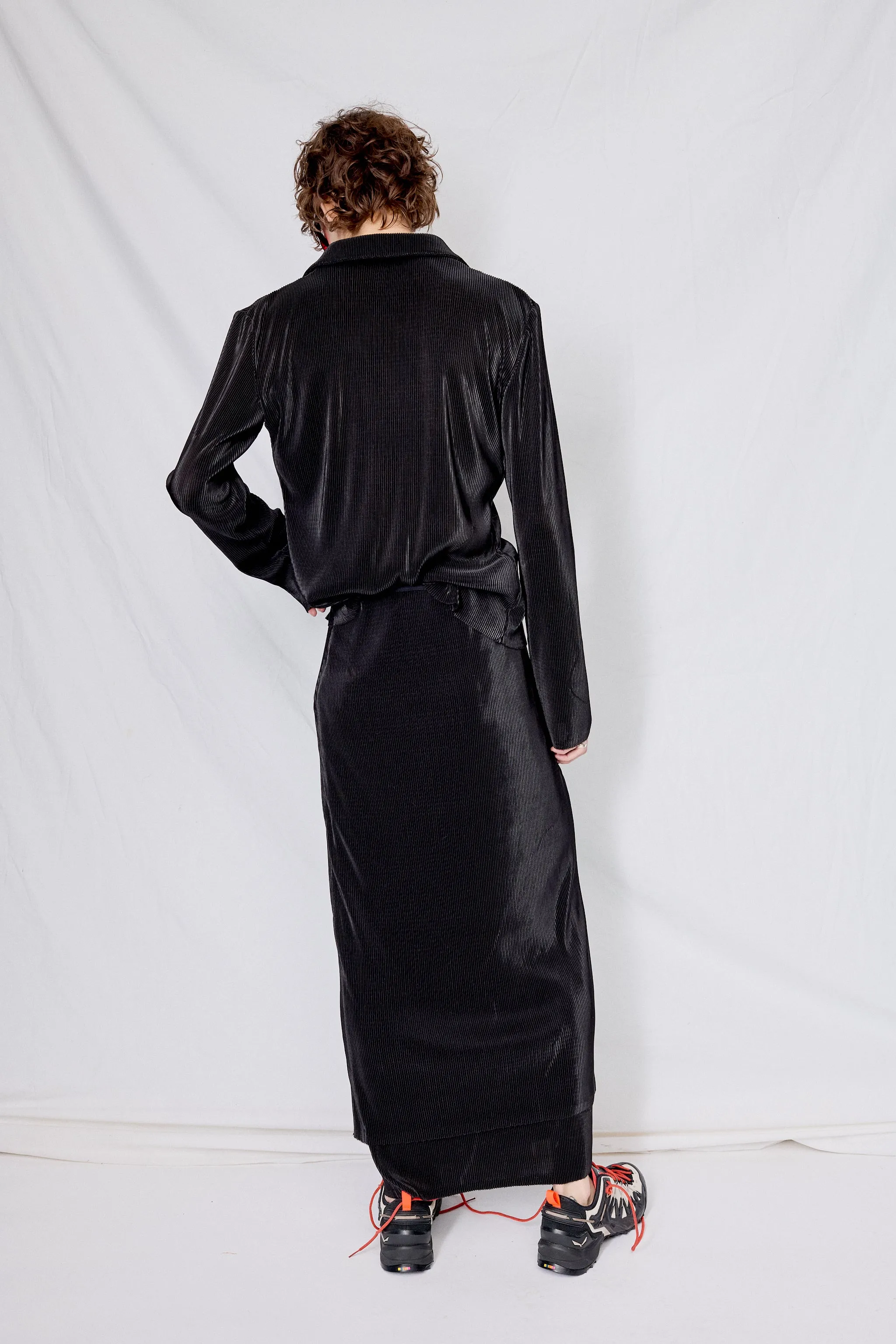 Black Plisse Layered Maxi Skirt