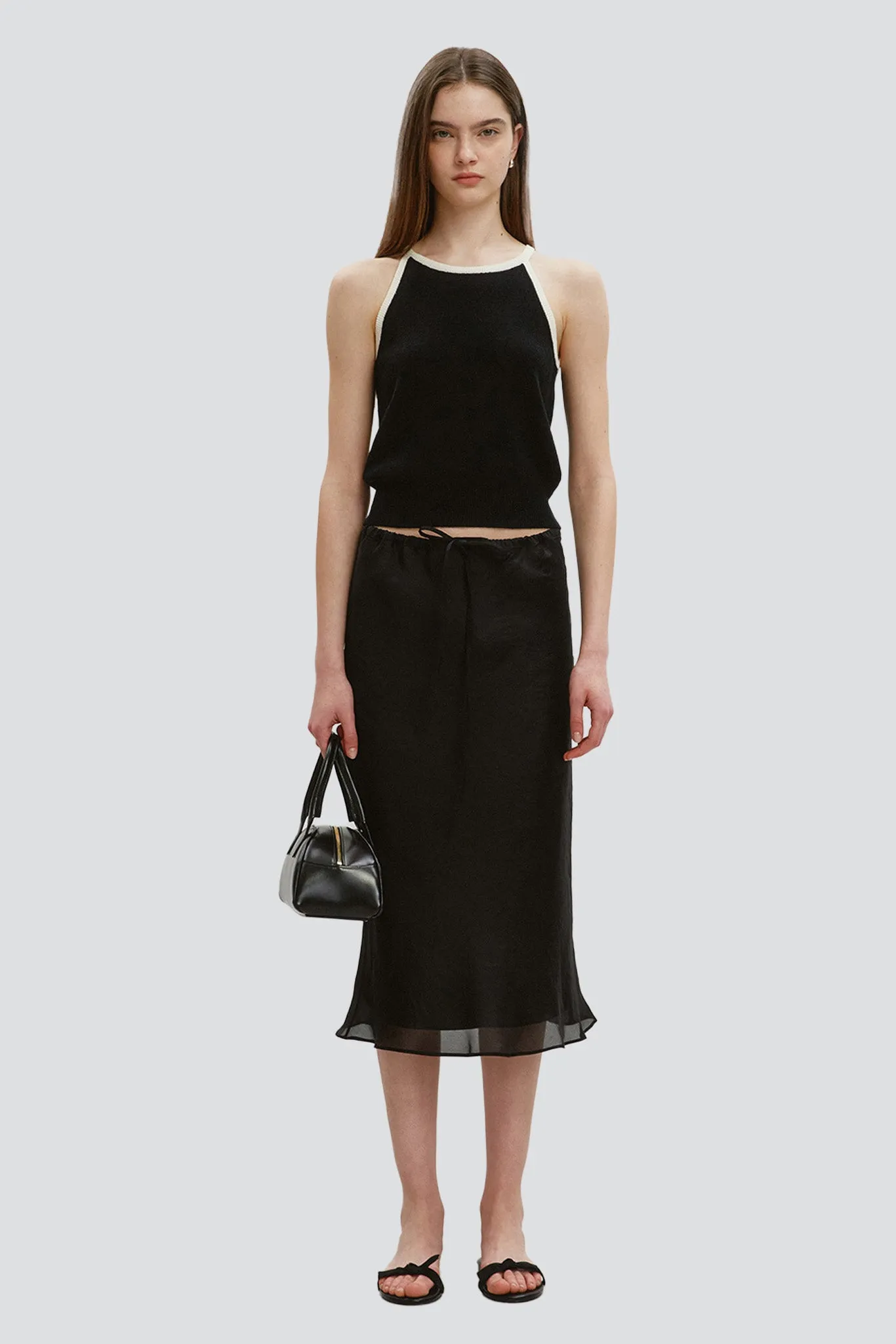 Black Satin Layered Skirt
