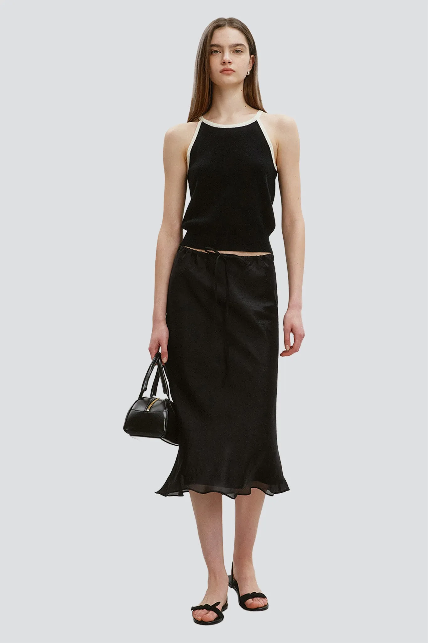 Black Satin Layered Skirt
