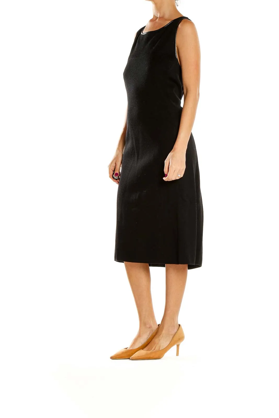 Black Sleeveless Midi Knit Dress