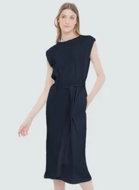 Black Tape Tie Waist Knit Dress