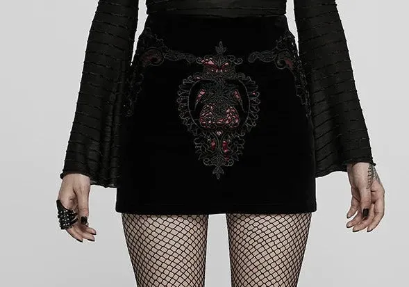 Black/Red Velvet Applique Skirt