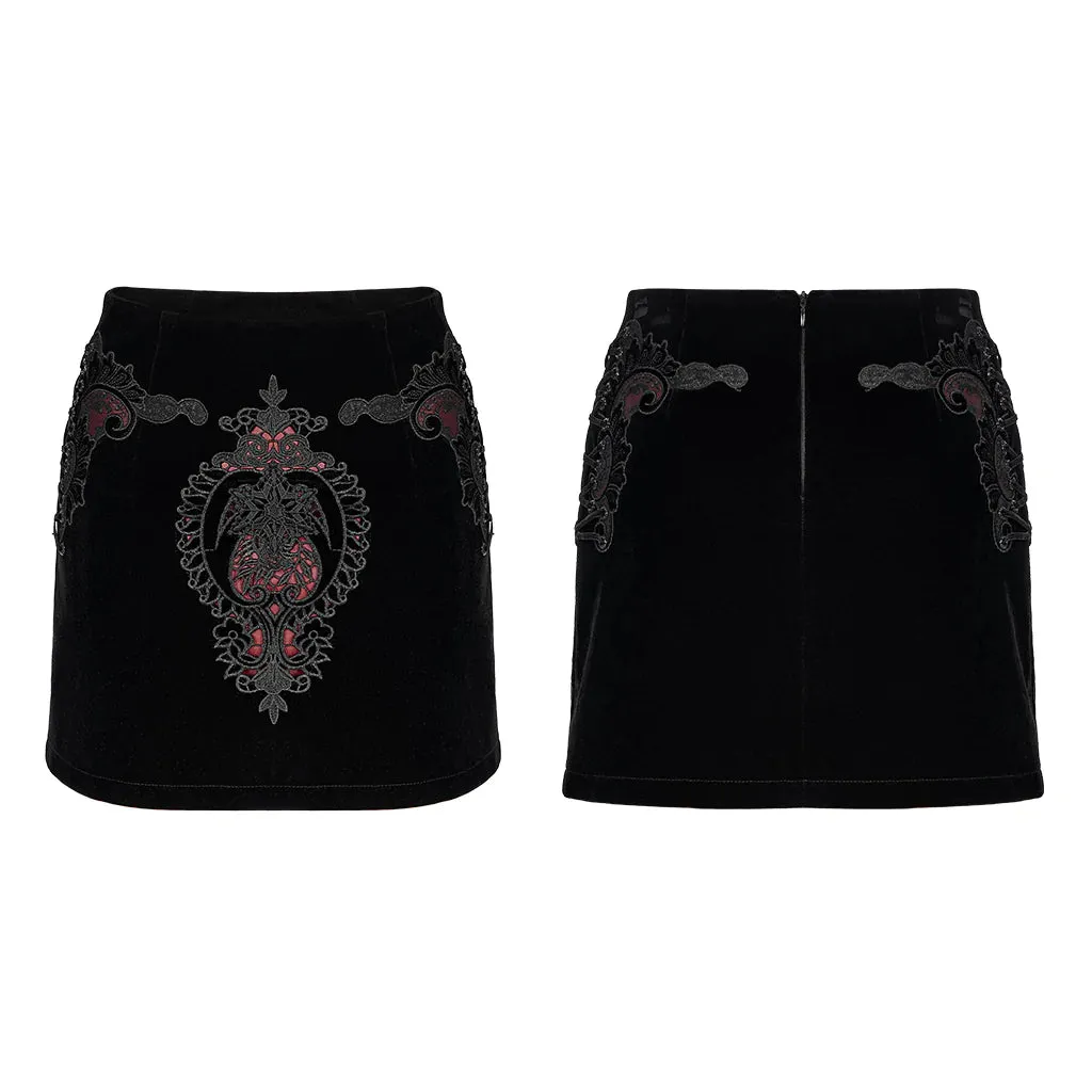 Black/Red Velvet Applique Skirt