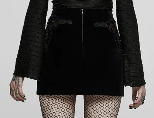 Black/Red Velvet Applique Skirt