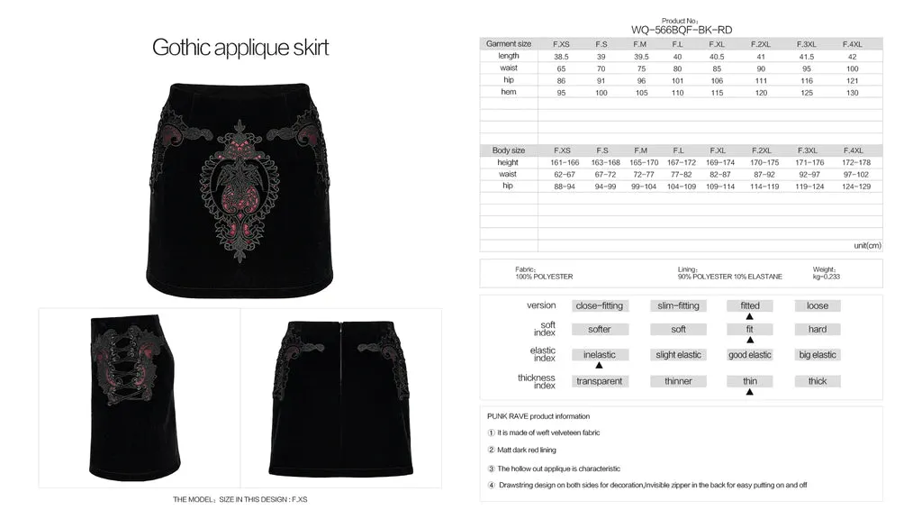 Black/Red Velvet Applique Skirt