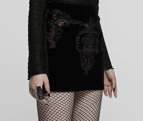Black/Red Velvet Applique Skirt
