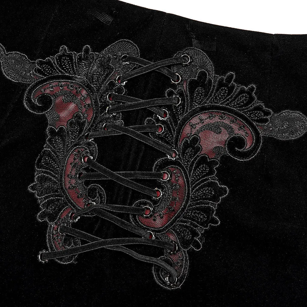 Black/Red Velvet Applique Skirt