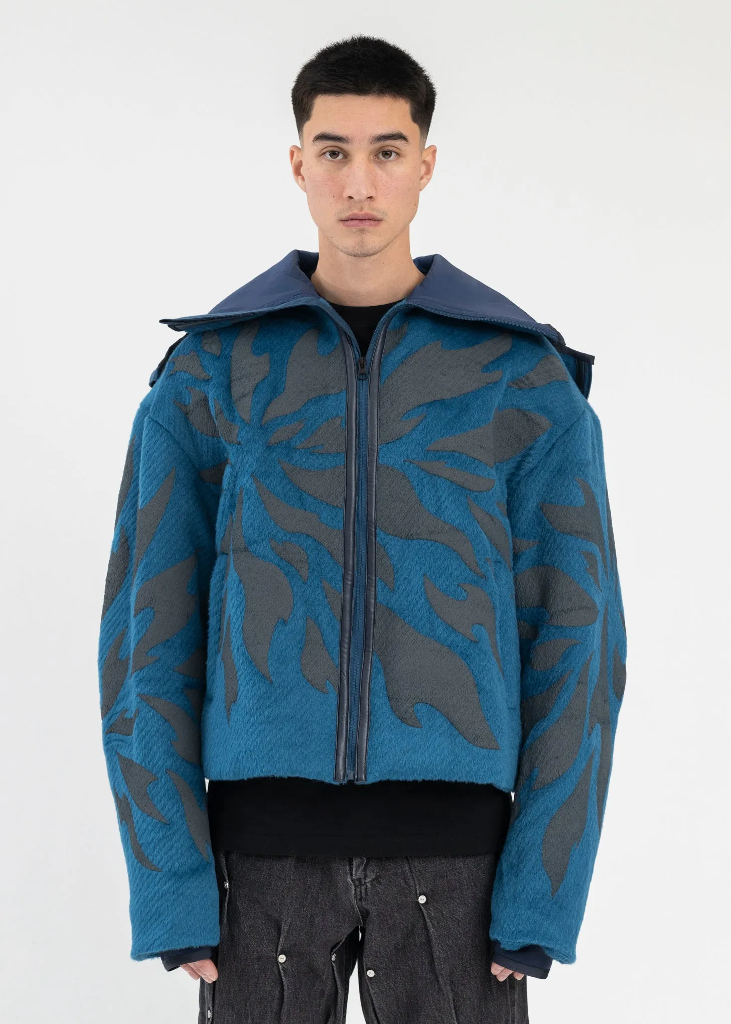 BLUE FRAGMENT FLEECE ZIP-UP HOODIE
