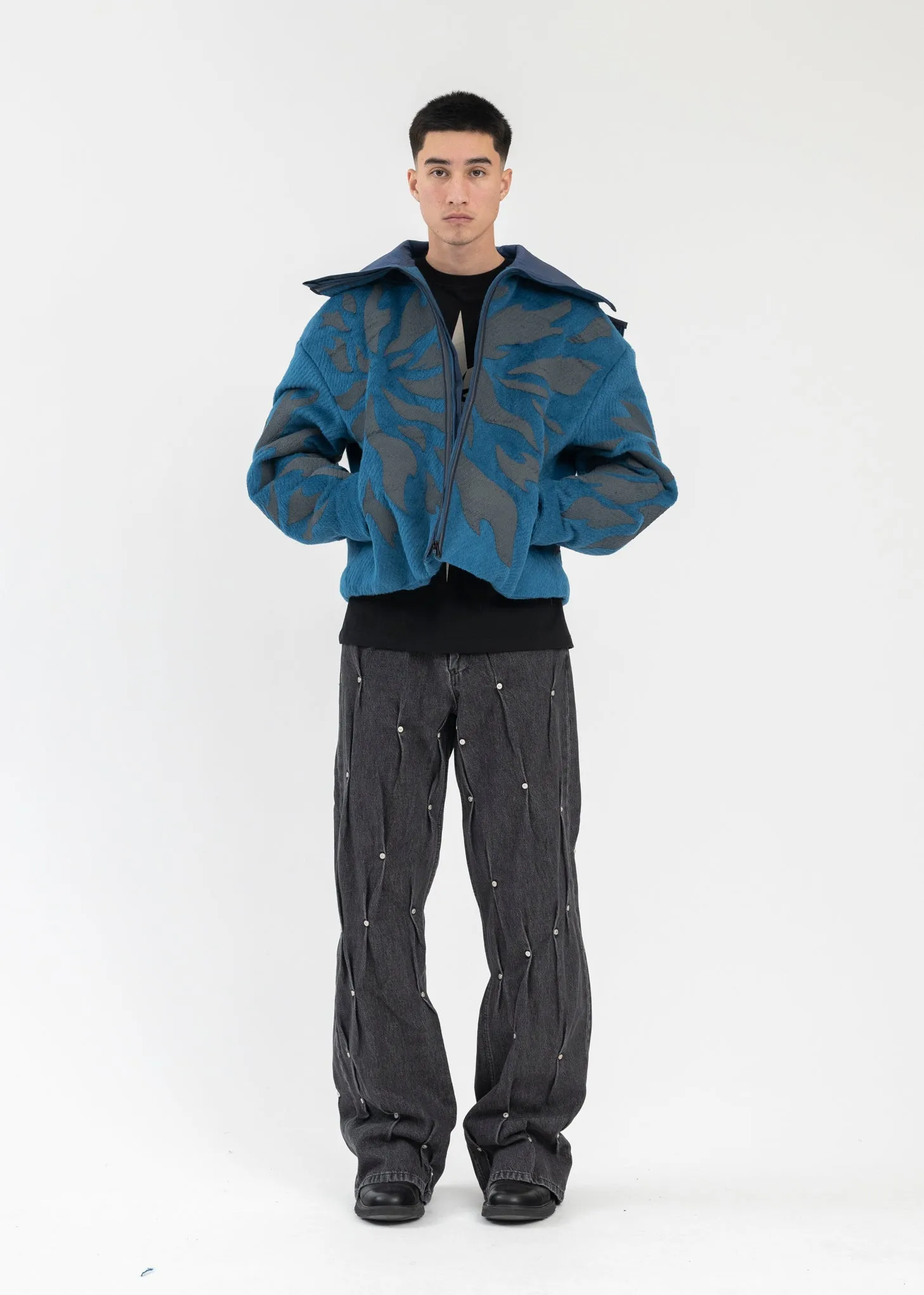 BLUE FRAGMENT FLEECE ZIP-UP HOODIE