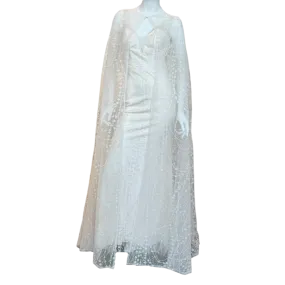 Blush Fitted Gown w/Sequins & Cape