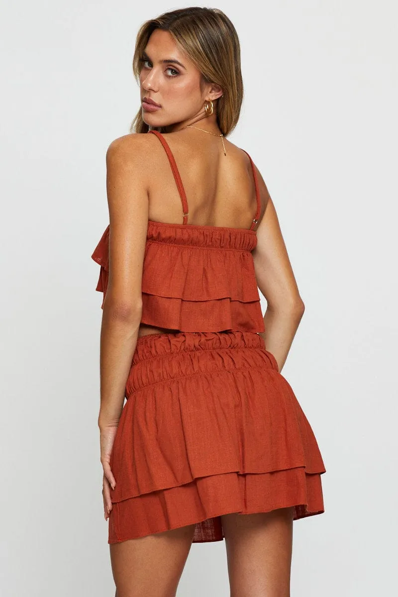 Brown Mini Skirt High Rise
